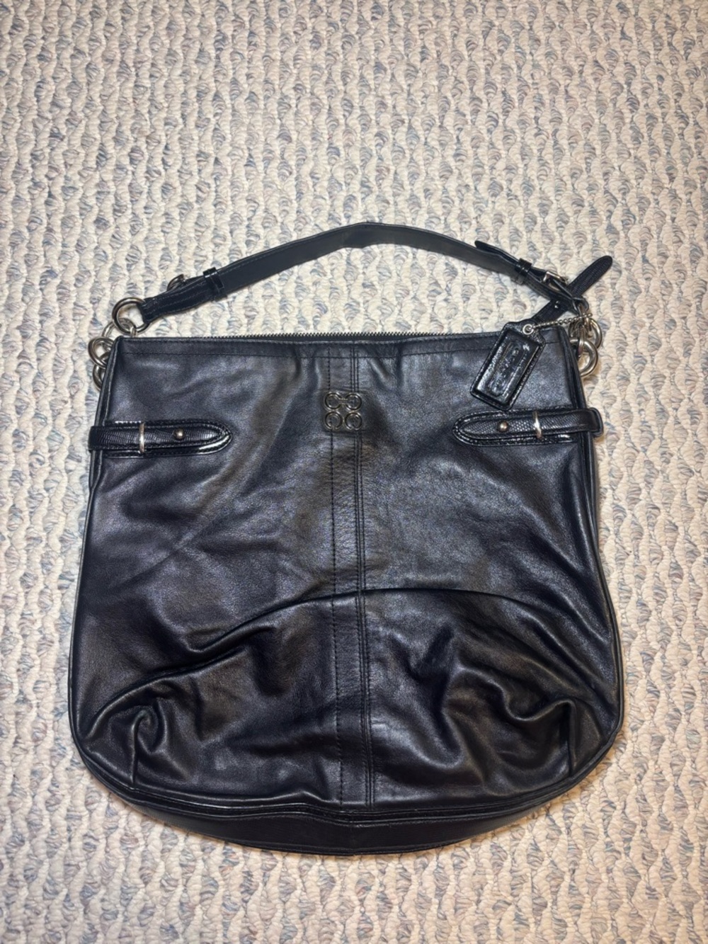 Y2K Coach Leather Hobo Shoulder Bag in Black With Blue Interior